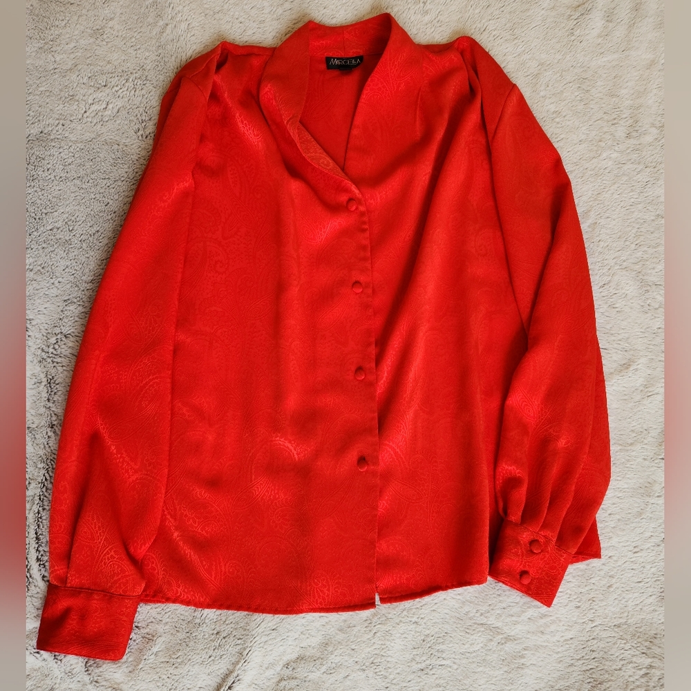 2/$30 Vintage Silky Red Blouse